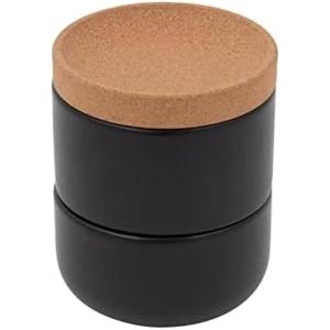 Ceramic and Cork 3 Piece Stackable Salt and Pepper Cellar For Countertop Space Saving, Easy Lift Lid to Retain Freshness, Natural Cork and Teal Ceramic(Black)