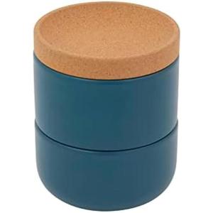 Ceramic and Cork 3 Piece Stackable Salt and Pepper Cellar For Countertop Space Saving, Easy Lift Lid to Retain Freshness, Natural Cork and Teal Ceramic(Teal)