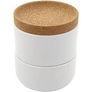 Ceramic and Cork 3 Piece Stackable Salt and Pepper Cellar For Countertop Space Saving, Easy Lift Lid to Retain Freshness, Natural Cork and Teal Ceramic(White)