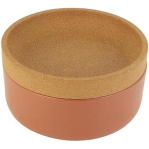 Ceramic and Cork Large Breathable Produce Bowl with Lid to Naturally Extend Produce Freshness, Natural Cork and Teal Ceramic(Terra Cotta)