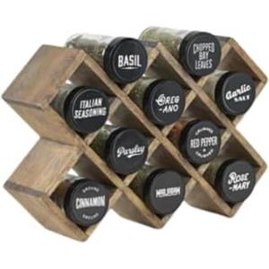 Kamenstein 18 Jar Criss-Cross 2-in-1 Spice Organizer for Countertop or Wall with Spices Included, FREE Spice Refills for 5 Years, Bamboo with Black Caps(10-Jar)