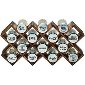 Kamenstein 18 Jar Criss-Cross 2-in-1 Spice Organizer for Countertop or Wall with Spices Included, FREE Spice Refills for 5 Years, Bamboo with Black Caps(14-Jar)