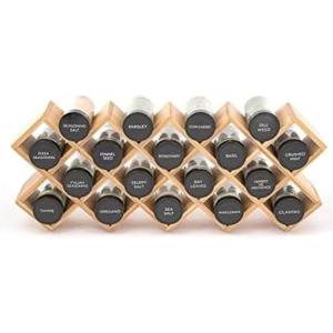 Kamenstein 18 Jar Criss-Cross 2-in-1 Spice Organizer for Countertop or Wall with Spices Included, FREE Spice Refills for 5 Years, Bamboo with Black Caps(18-Jar)