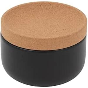 Kamenstein Ceramic and Cork Salt Pig with Easy Lift Lid for Easy Access, Black(Black)