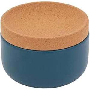 Kamenstein Ceramic and Cork Salt Pig with Easy Lift Lid for Easy Access, Black(Teal)