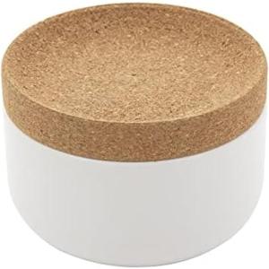 Kamenstein Ceramic and Cork Salt Pig with Easy Lift Lid for Easy Access, Black(White)