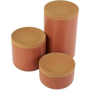 Kamenstein Ceramic and Cork Set of 3 Stackable Canisters, 1/2 qt, 1 qt, 2 qt, White(Terra Cotta)