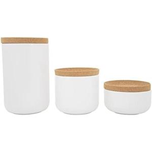 Kamenstein Ceramic and Cork Set of 3 Stackable Canisters, 1/2 qt, 1 qt, 2 qt, White(White)