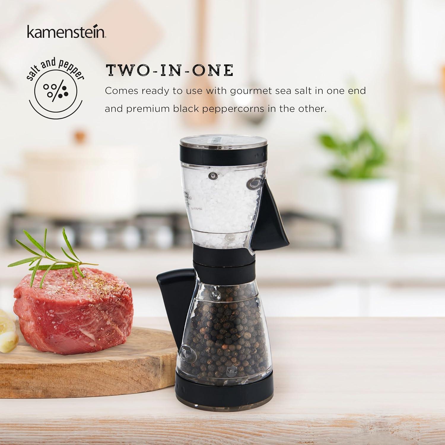 image:imageKAMENSTEIN OneHanded 2ina1 Dual Salt and Pepper GrinderAdjustable and Refillable 8Inch Black