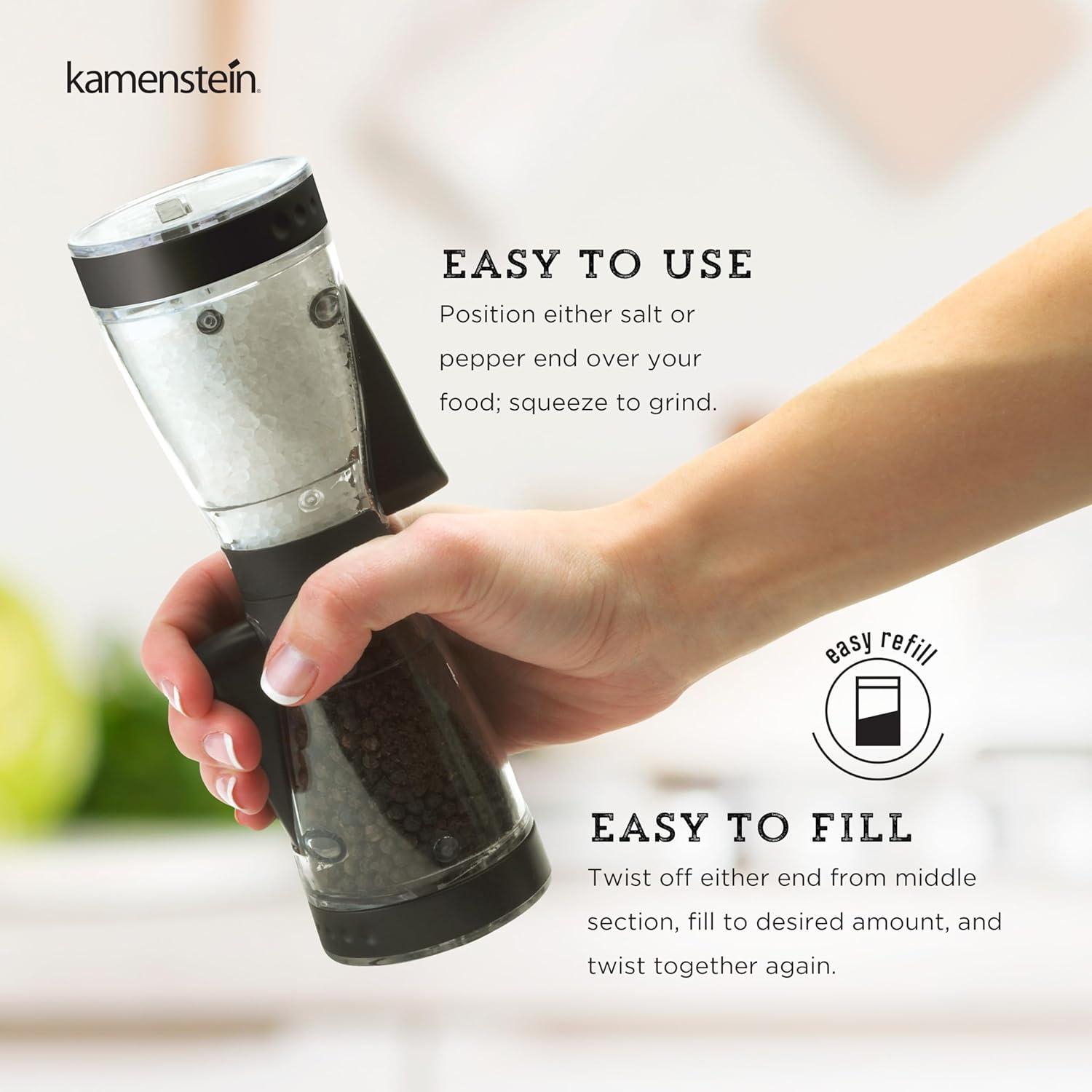 image:imageKAMENSTEIN OneHanded 2ina1 Dual Salt and Pepper GrinderAdjustable and Refillable 8Inch Black