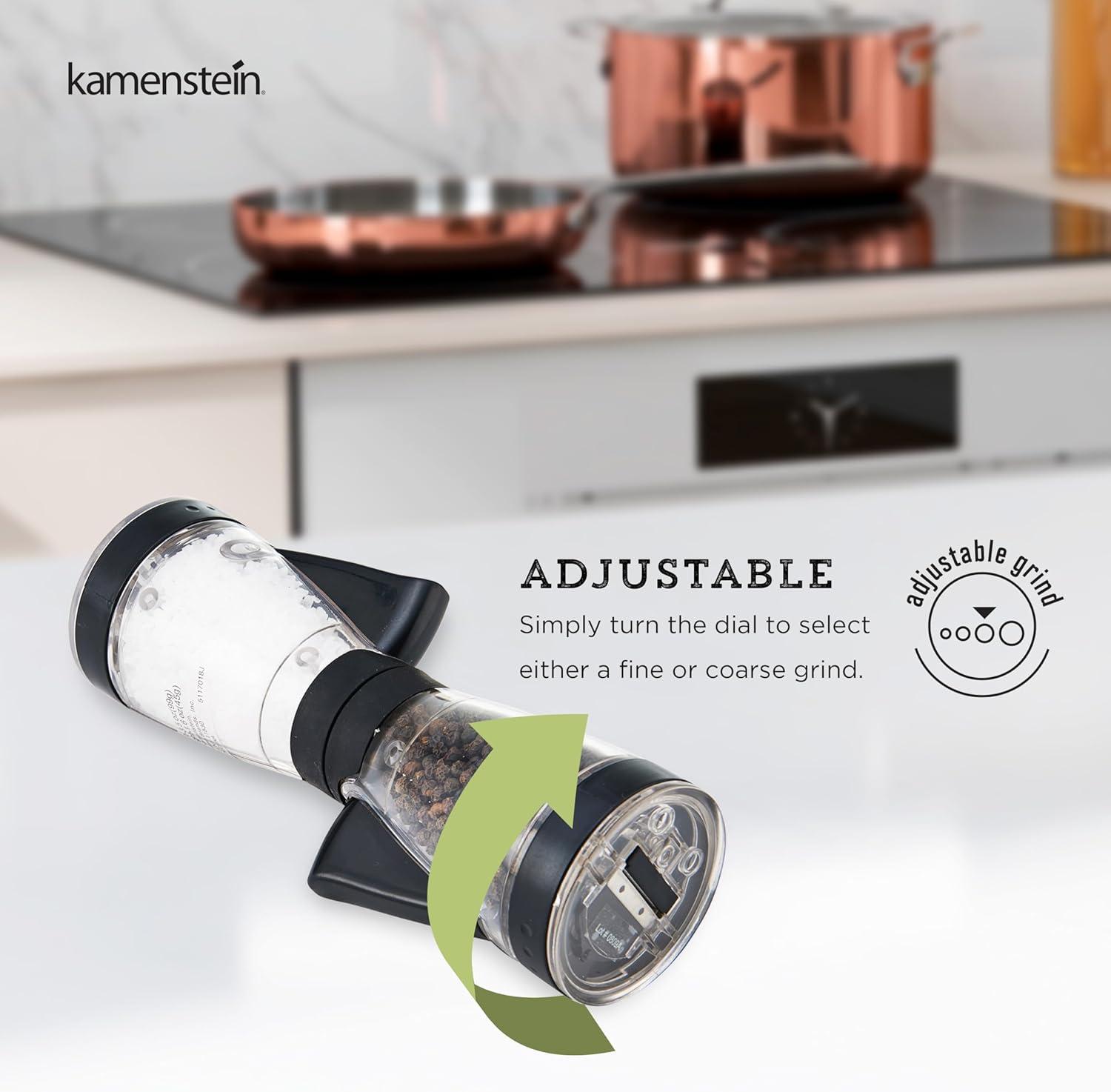 image:imageKAMENSTEIN OneHanded 2ina1 Dual Salt and Pepper GrinderAdjustable and Refillable 8Inch Black