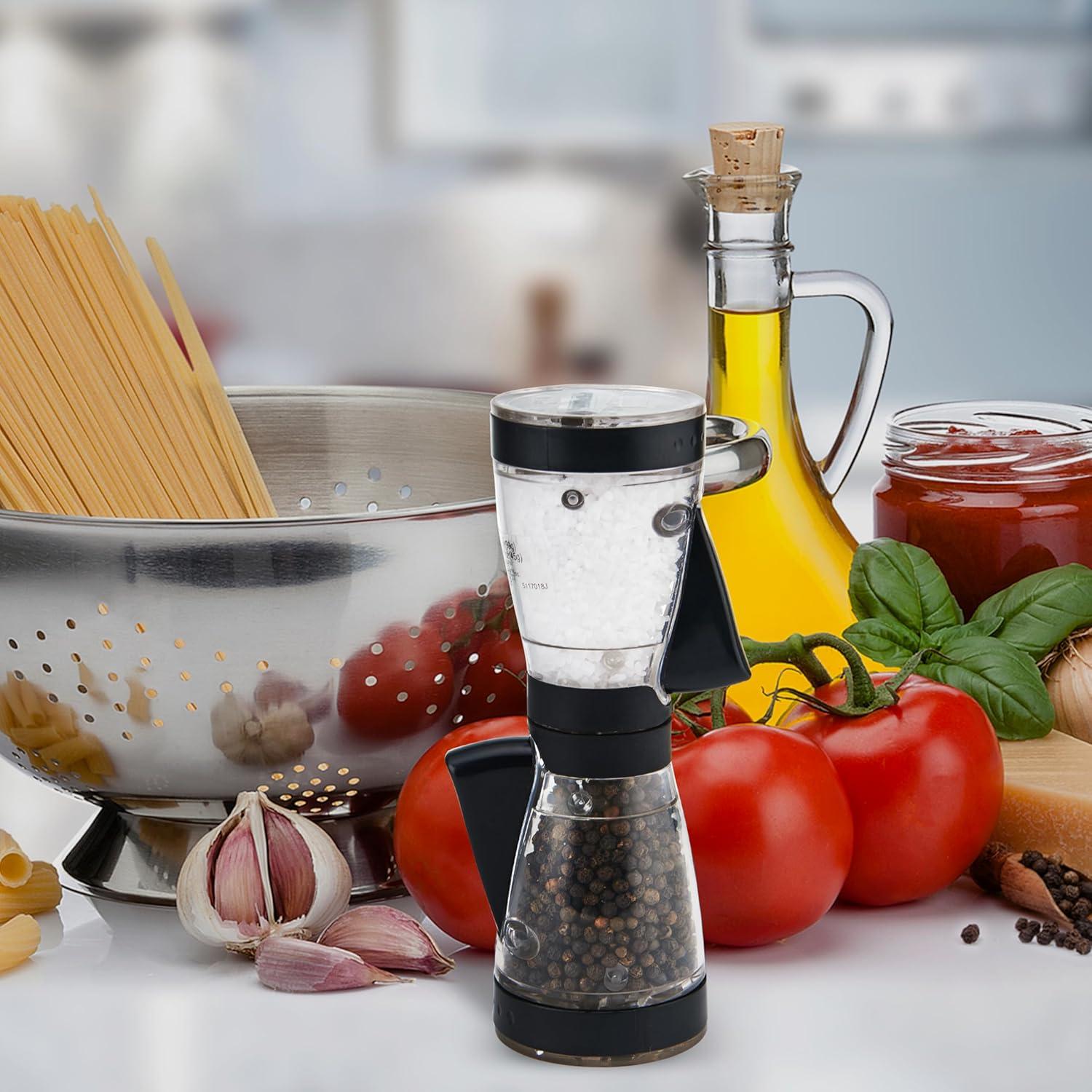 image:imageKAMENSTEIN OneHanded 2ina1 Dual Salt and Pepper GrinderAdjustable and Refillable 8Inch Black