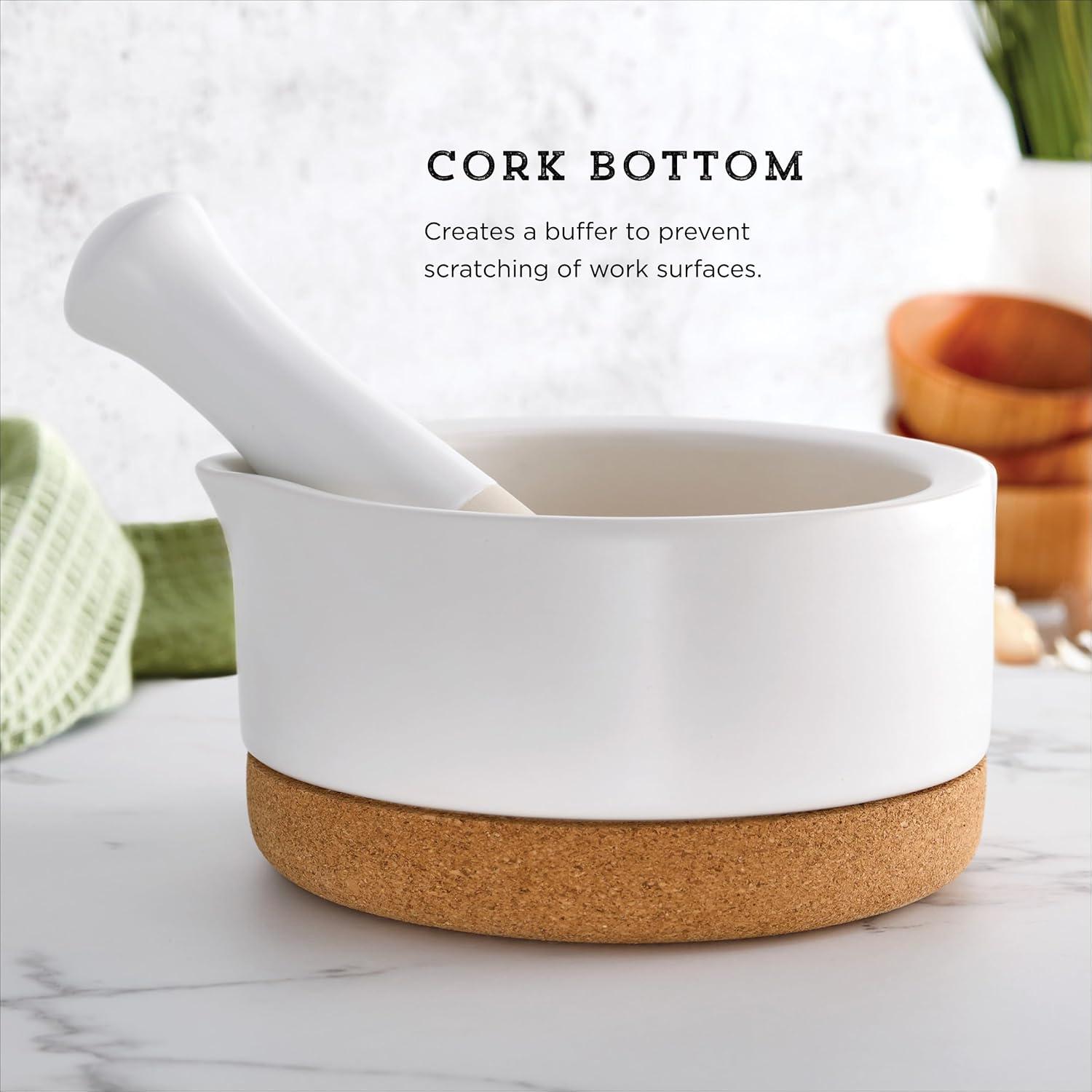 image:imageKamenstein Ceramic and Cork Mortar and Pestle Set 54 Inch Diameter Stain Resistant NonSlip Cork Base Modern Kitchen Design for Spices Herbs Garlic Guacamole