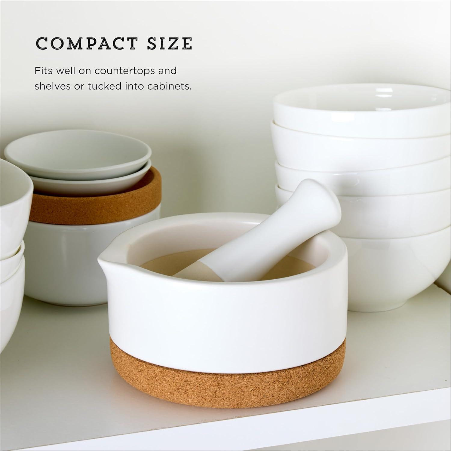 image:imageKamenstein Ceramic and Cork Mortar and Pestle Set 54 Inch Diameter Stain Resistant NonSlip Cork Base Modern Kitchen Design for Spices Herbs Garlic Guacamole