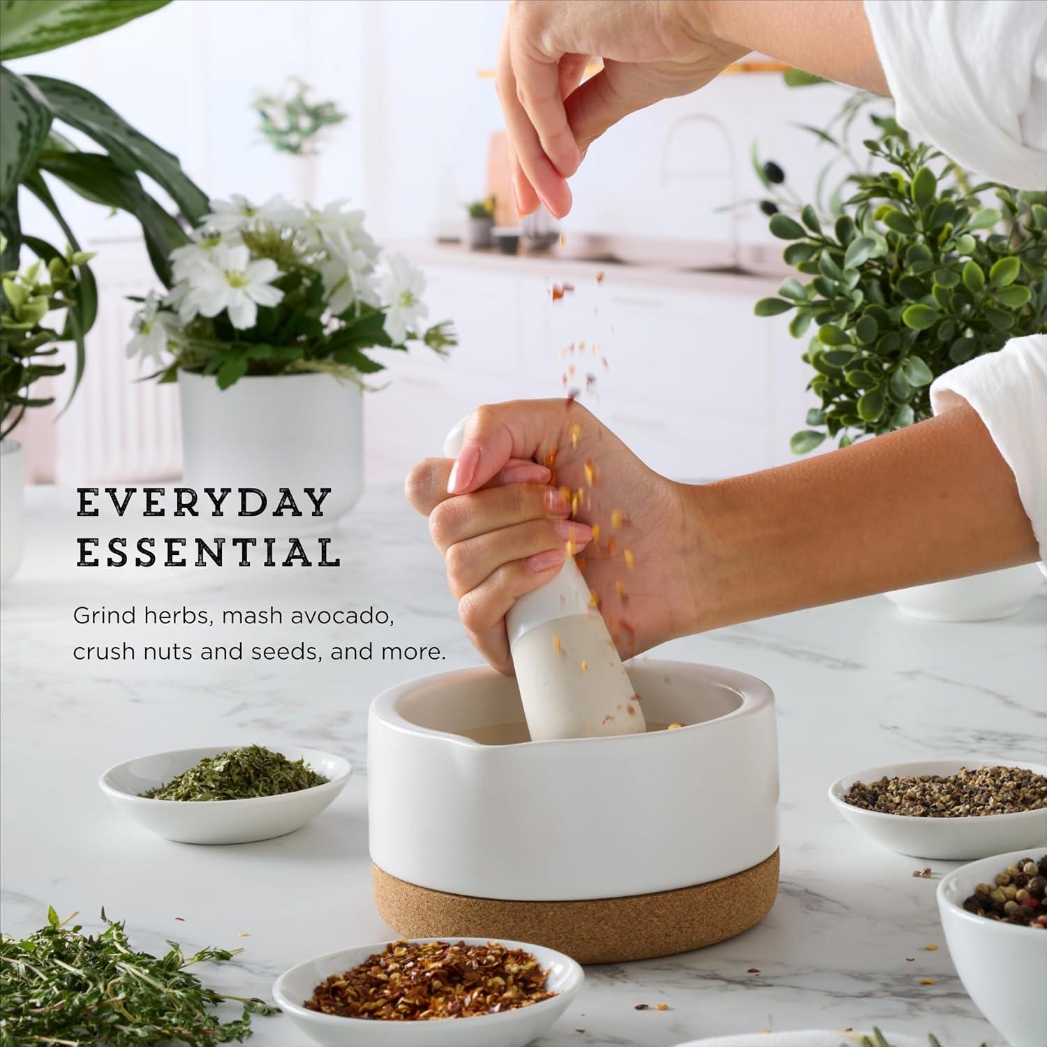 image:imageKamenstein Ceramic and Cork Mortar and Pestle Set 54 Inch Diameter Stain Resistant NonSlip Cork Base Modern Kitchen Design for Spices Herbs Garlic Guacamole