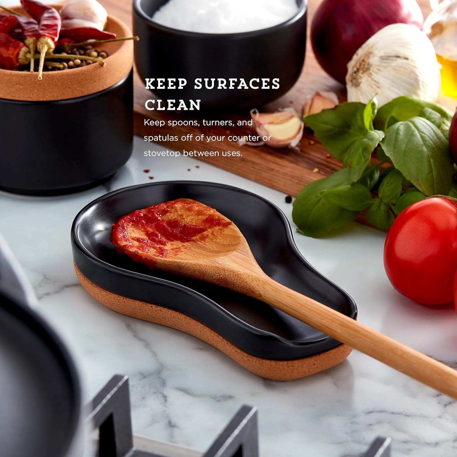 image:imageKamenstein Ceramic and Cork Spoon Rest for Kitchen Counter and Stovetop Protection from Spills and Scratches natural cork and white ceramicBlack