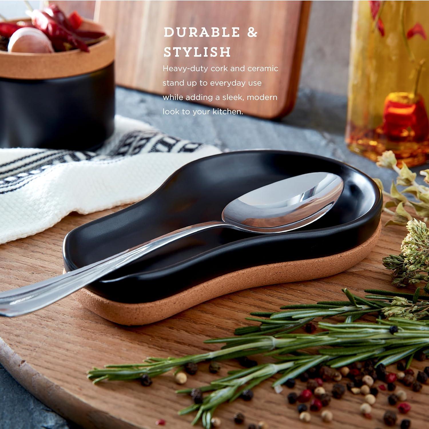 image:imageKamenstein Ceramic and Cork Spoon Rest for Kitchen Counter and Stovetop Protection from Spills and Scratches natural cork and white ceramicBlack