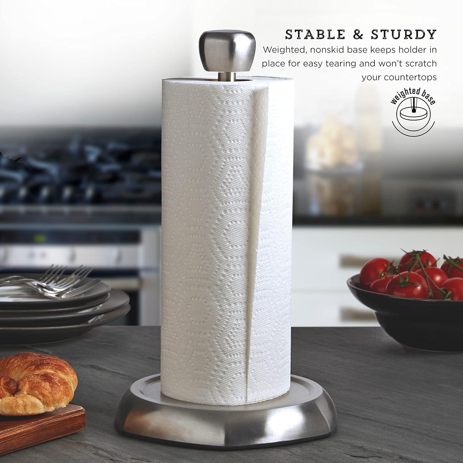 image:imageKamenstein Hexagon Base Perfect Tear Stainless Steel Countertop Paper Towel Holder One Handed Pull No Unraveling Weighted Base Prevents Tipping 14 Inch