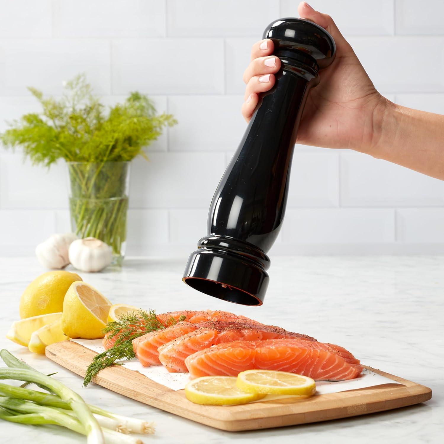 image:imageKamenstein Traditional Glossy Battery Operated Grinder for Salt or Peppercorns Easy to Use with One Handed Push of a Button Runs on Batteries batteries not Included 10in BlackBlack