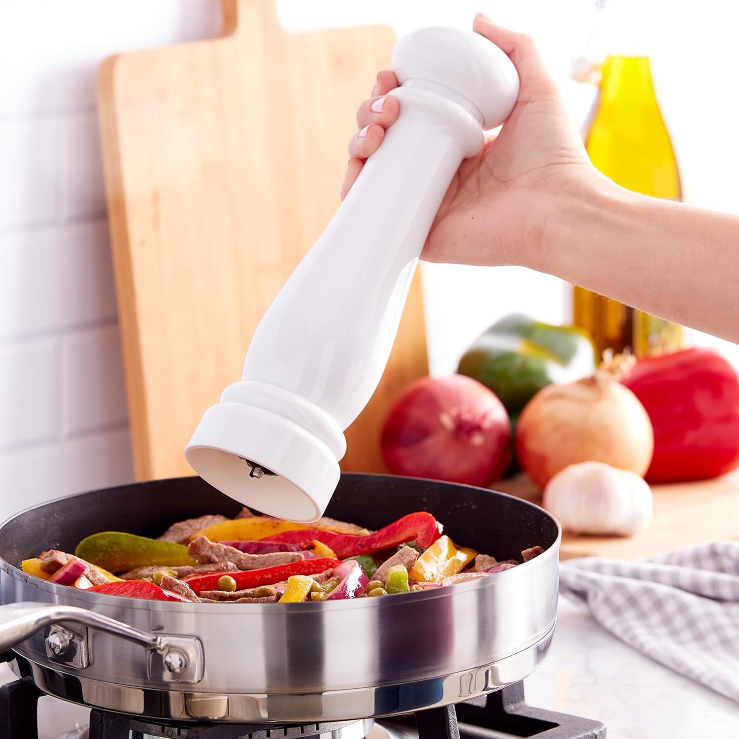 image:imageKamenstein Traditional Glossy Battery Operated Grinder for Salt or Peppercorns Easy to Use with One Handed Push of a Button Runs on Batteries batteries not Included 10in BlackWhite