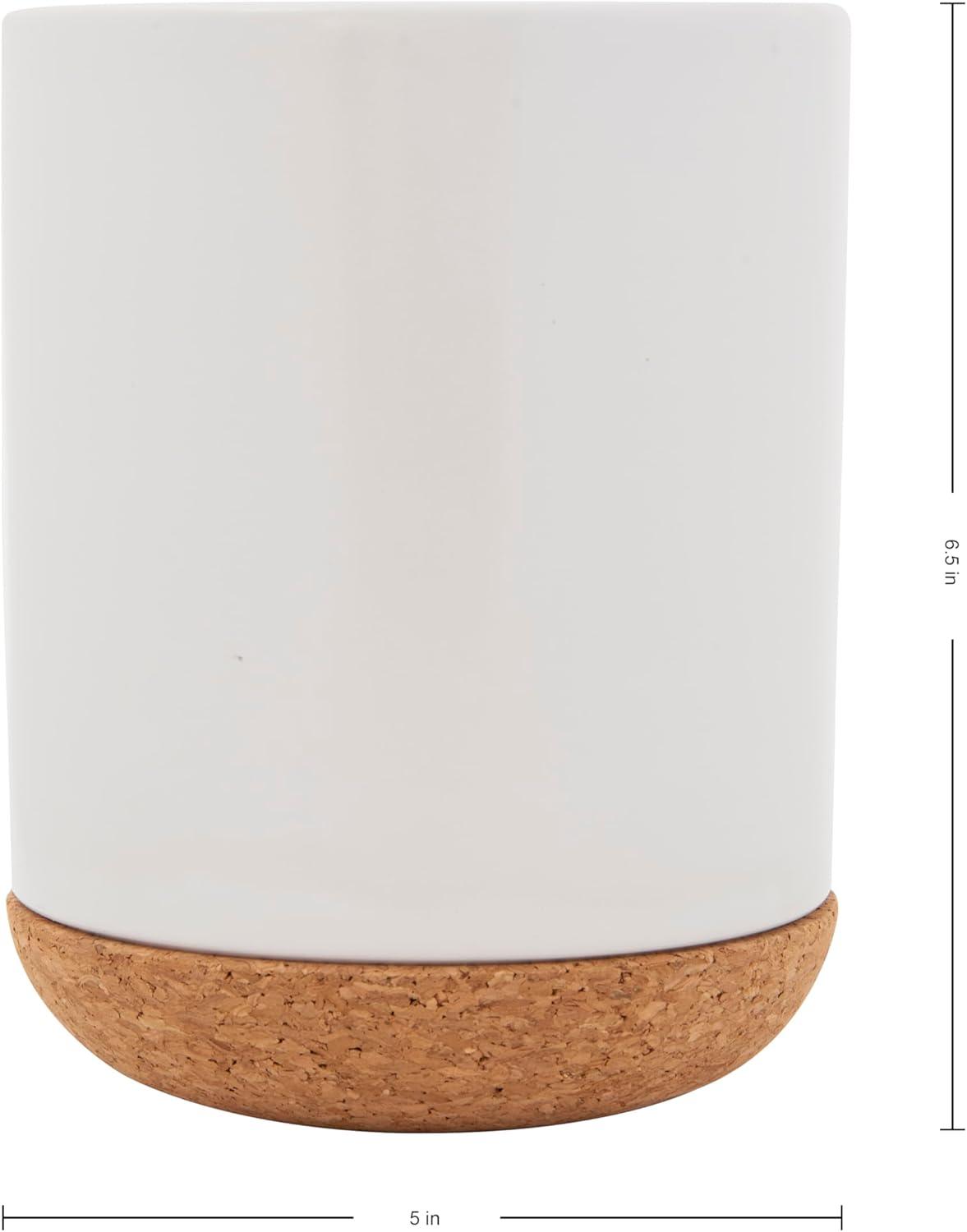 image:imageKamenstein White Ceramic Kitchen Utensil Crock with Cork Base Stylish Countertop Storage for Spatulas Spoons Whisks Modern Design 5 Inch Diameter 65 Inch Height