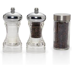 KAMENSTEIN Dual Plastic Grinder Filled with Sea Salt and Pepper, Chrome