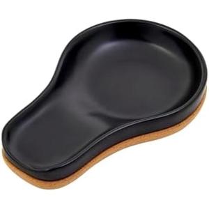Kamenstein Ceramic and Cork Spoon Rest for Kitchen Counter and Stovetop Protection from Spills and Scratches, natural cork and white ceramic(Black)