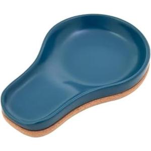 Kamenstein Ceramic and Cork Spoon Rest for Kitchen Counter and Stovetop Protection from Spills and Scratches, natural cork and white ceramic(Teal)