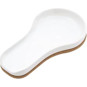 Kamenstein Ceramic and Cork Spoon Rest for Kitchen Counter and Stovetop Protection from Spills and Scratches, natural cork and white ceramic(White)