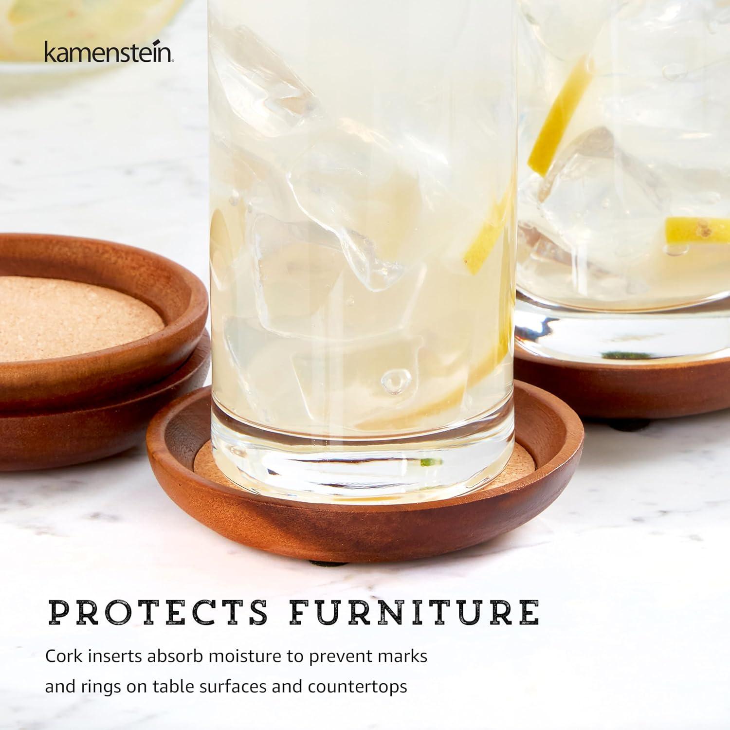 image:imageKamenstein 4 Piece Set Natural Acacia Wood and Cork Stackable Coasters Set of 4