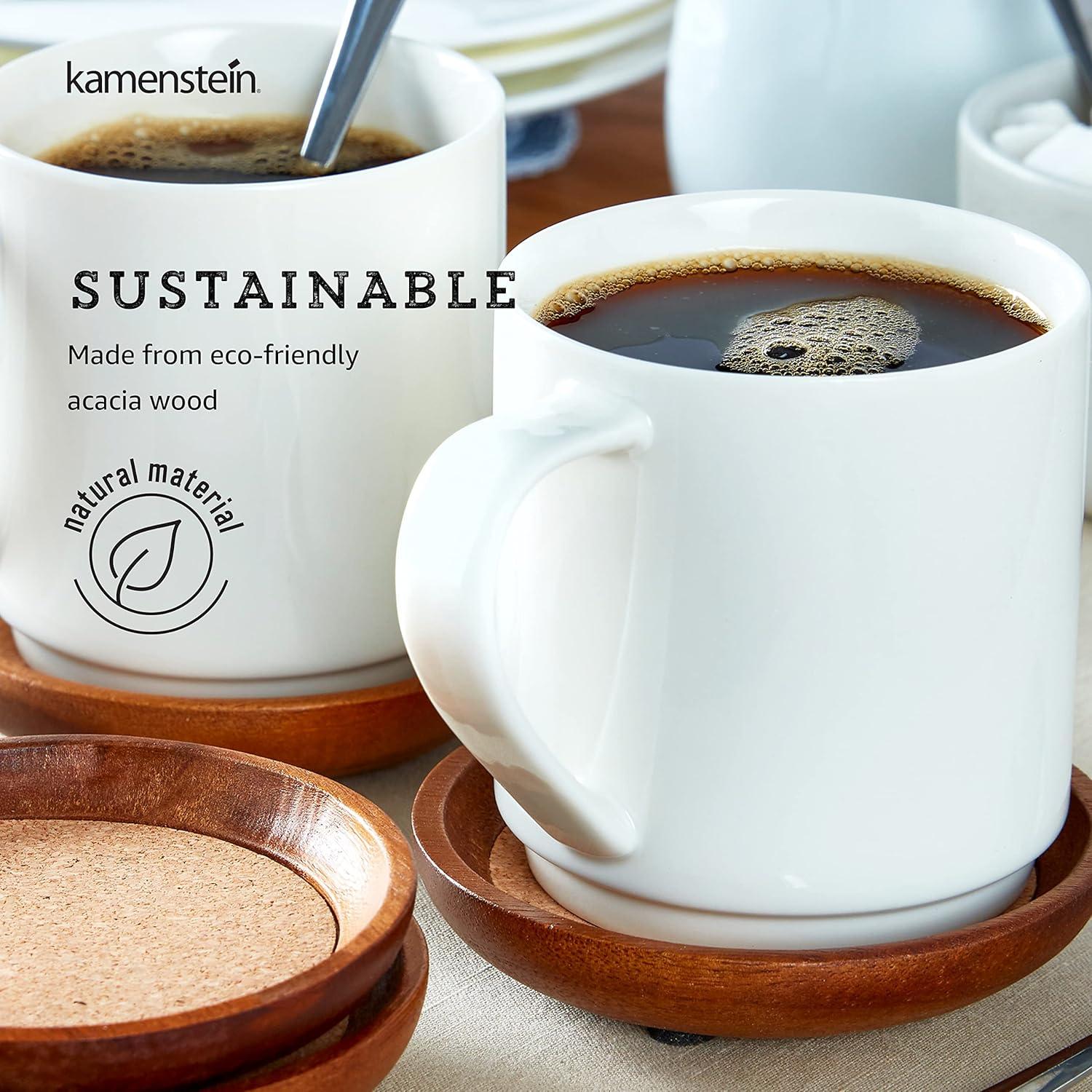 image:imageKamenstein 4 Piece Set Natural Acacia Wood and Cork Stackable Coasters Set of 4