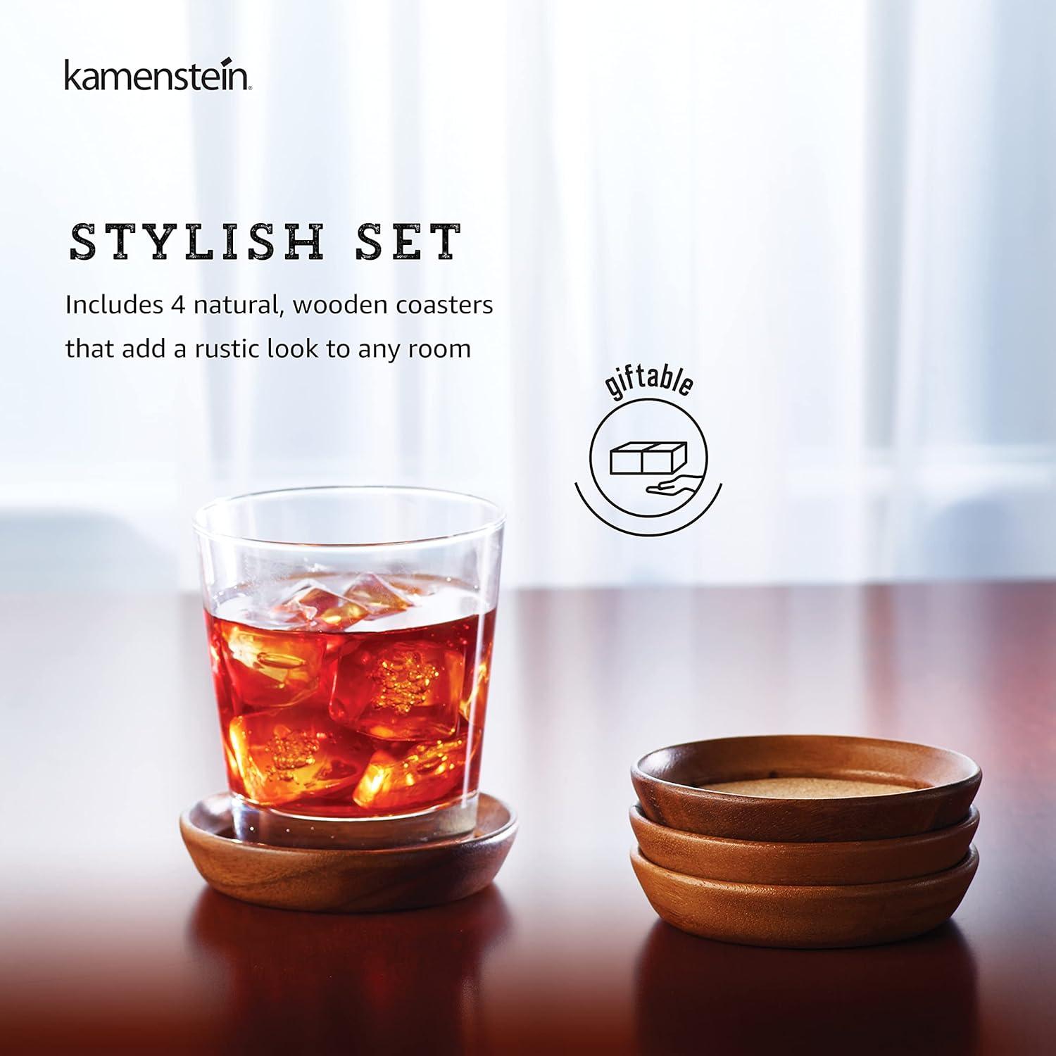 image:imageKamenstein 4 Piece Set Natural Acacia Wood and Cork Stackable Coasters Set of 4