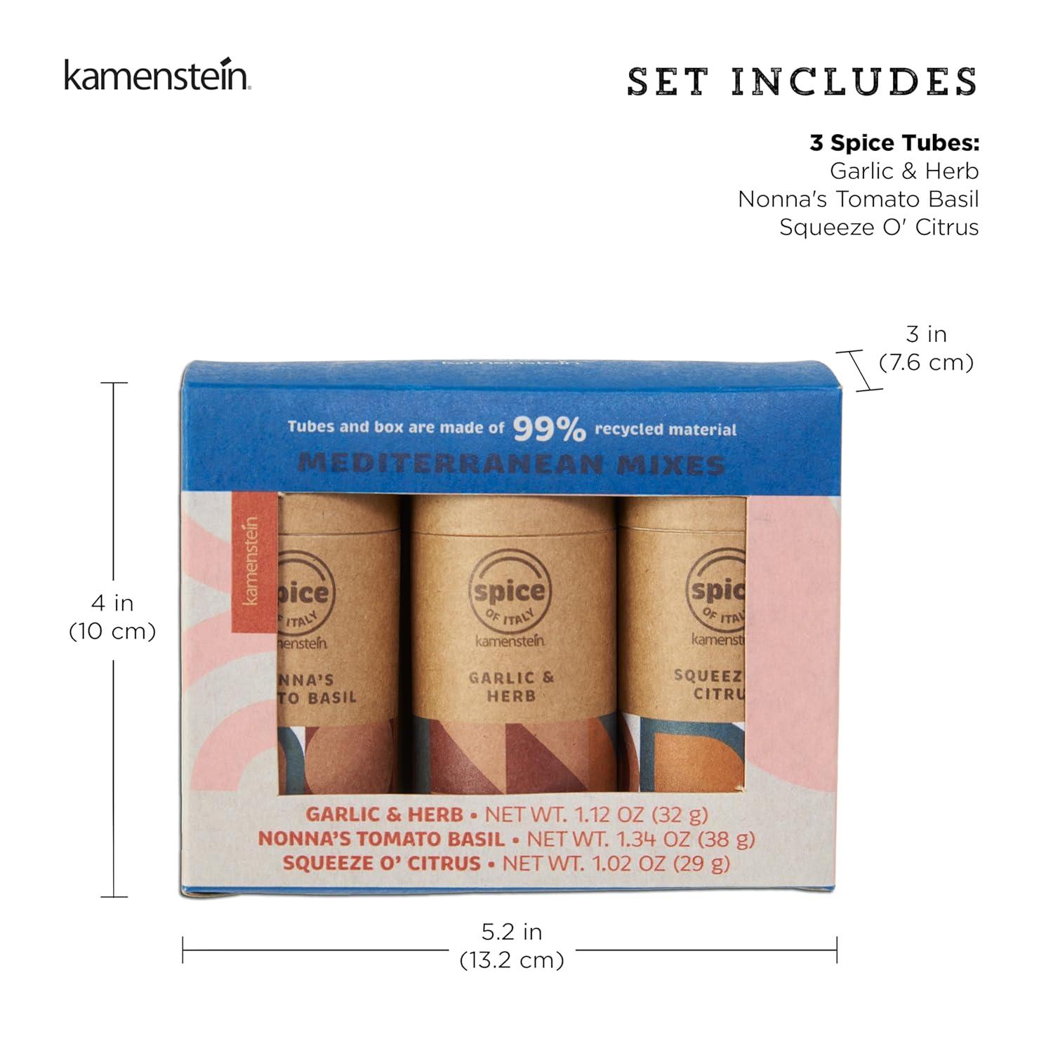image:imageKamenstein Kraft Paper Spice Tube Set Packaging made of 99 percent recycled material with Spices Included Tex Mex TwistMediterannean Mixes