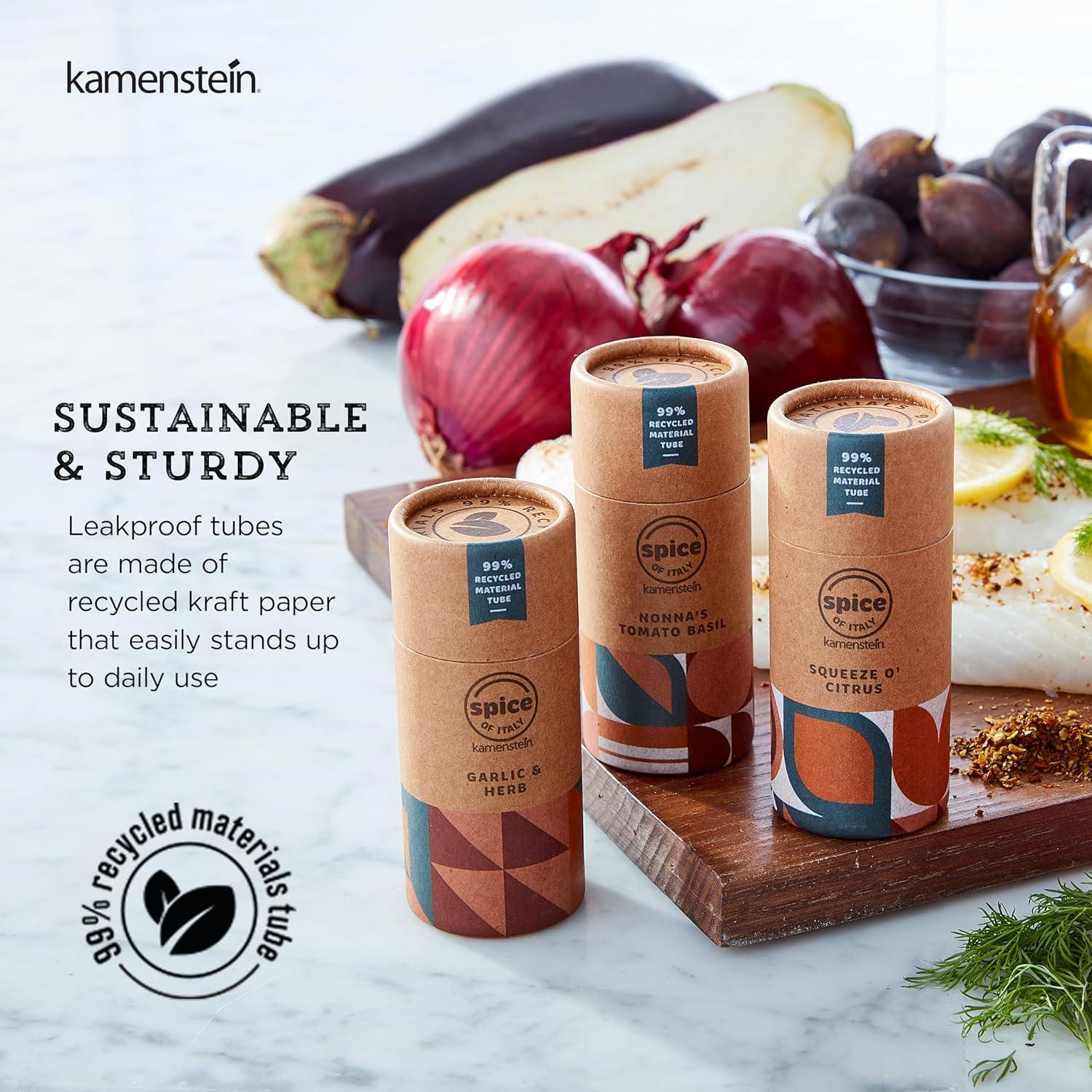 image:imageKamenstein Kraft Paper Spice Tube Set Packaging made of 99 percent recycled material with Spices Included Tex Mex TwistMediterannean Mixes