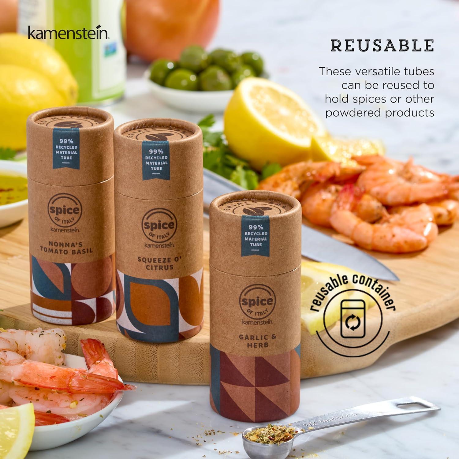 image:imageKamenstein Kraft Paper Spice Tube Set Packaging made of 99 percent recycled material with Spices Included Tex Mex TwistMediterannean Mixes