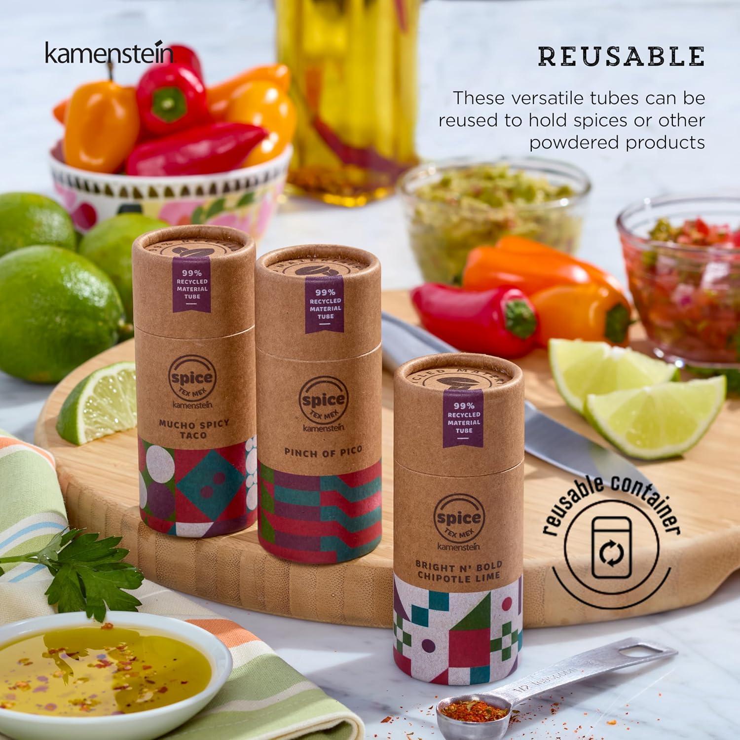 image:imageKamenstein Kraft Paper Spice Tube Set Packaging made of 99 percent recycled material with Spices Included Tex Mex TwistTex Mex