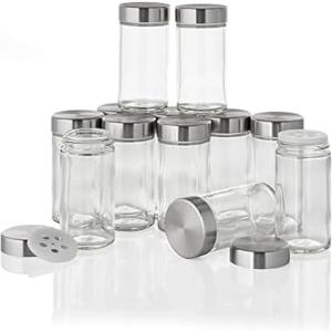 Kamenstein 5244227 Empty Jars With Black Cap, Set Of 12, 3-Ounce(Silver)