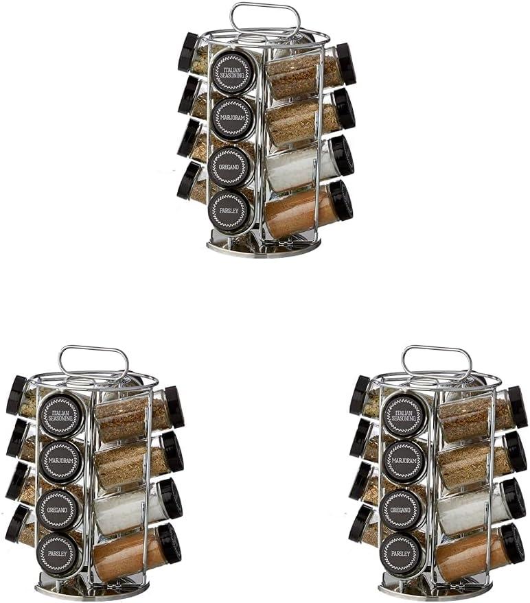 image:imageKamenstein 16 Jar Montauk Revolving Countertop Spice Rack Organizer with Spices Included FREE Spice Refills for 5 Years Chrome with Black CapsBlack
