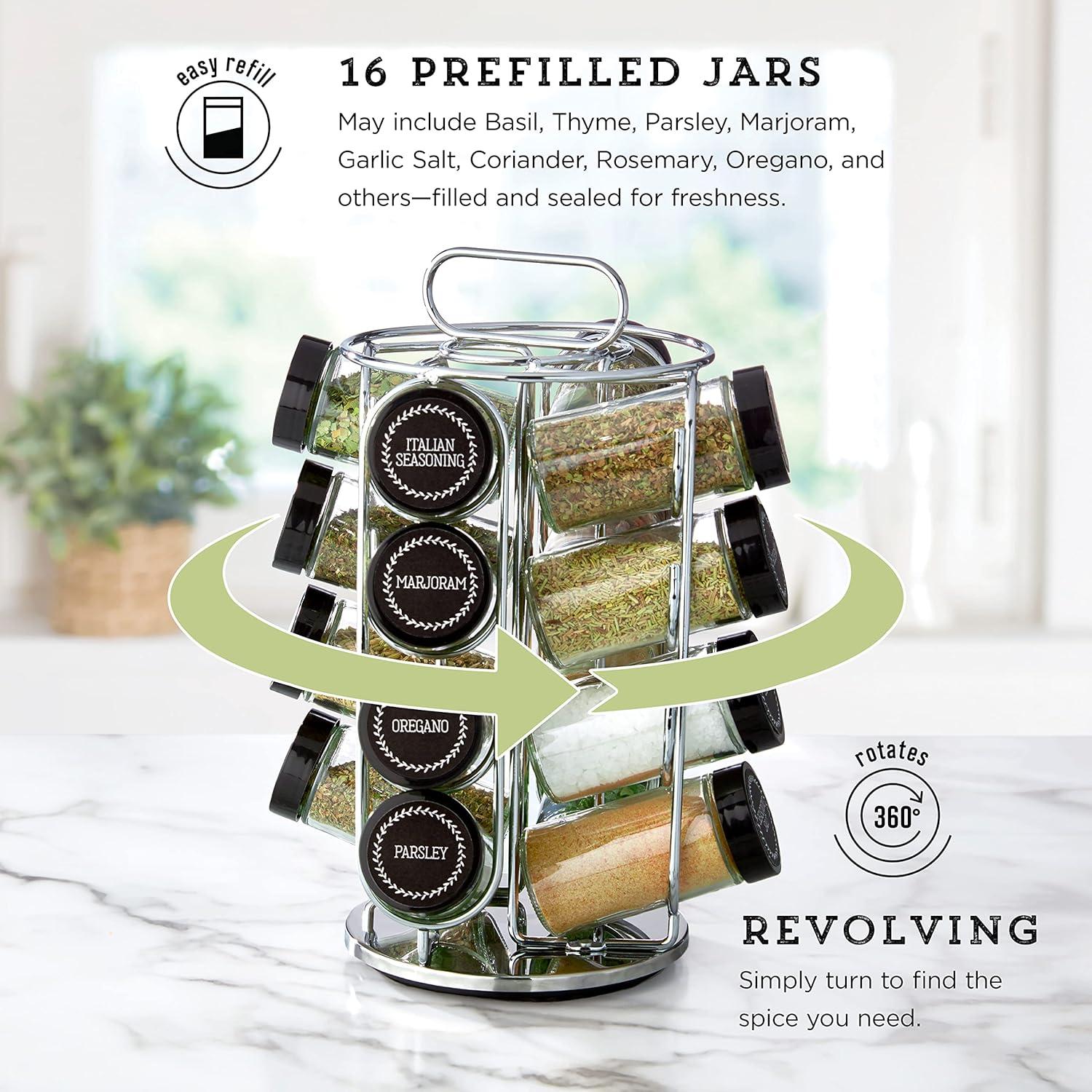 image:imageKamenstein 16 Jar Montauk Revolving Countertop Spice Rack Organizer with Spices Included FREE Spice Refills for 5 Years Chrome with Black CapsBlack