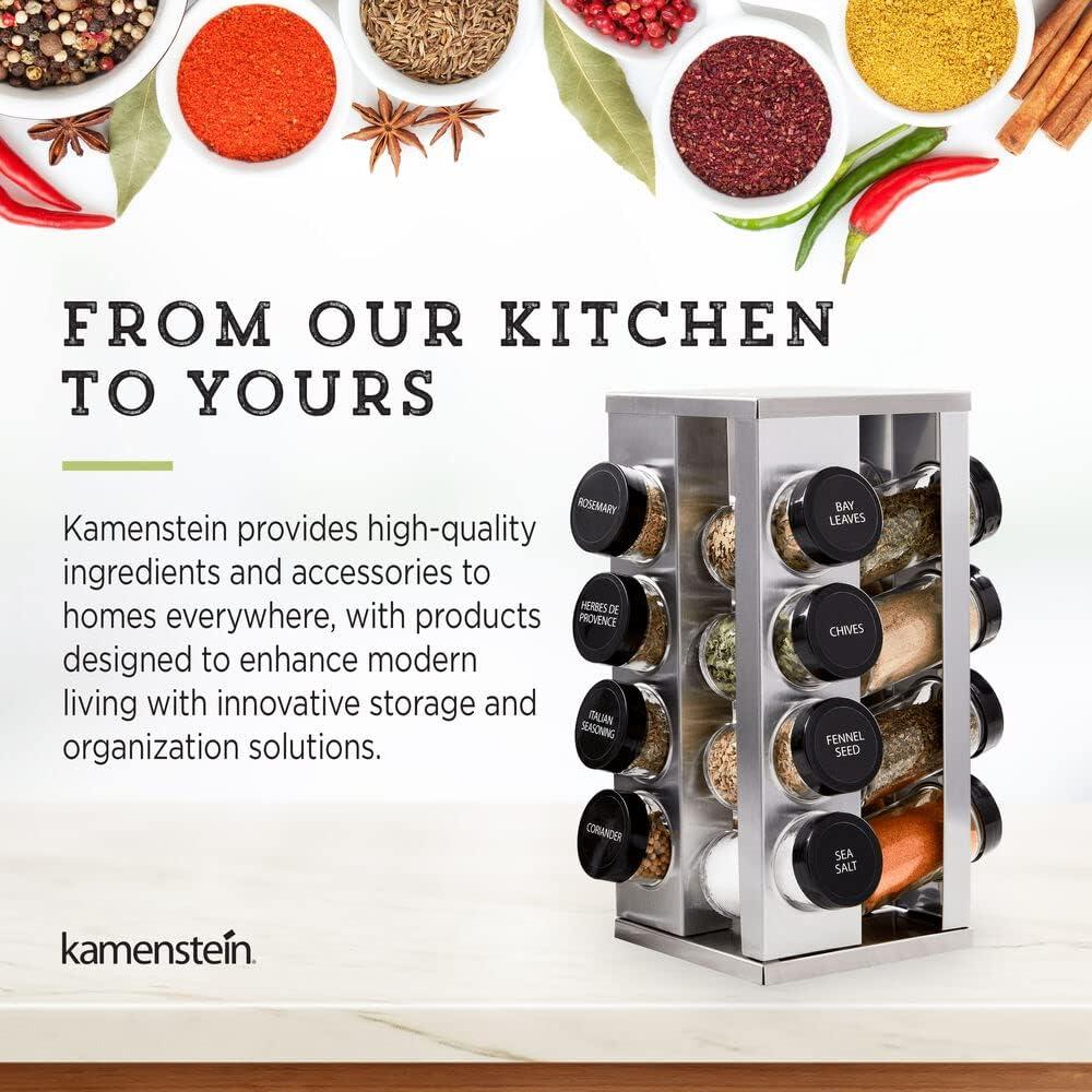 image:imageKamenstein 16 Jar Montauk Revolving Countertop Spice Rack Organizer with Spices Included FREE Spice Refills for 5 Years Chrome with Black CapsBlack