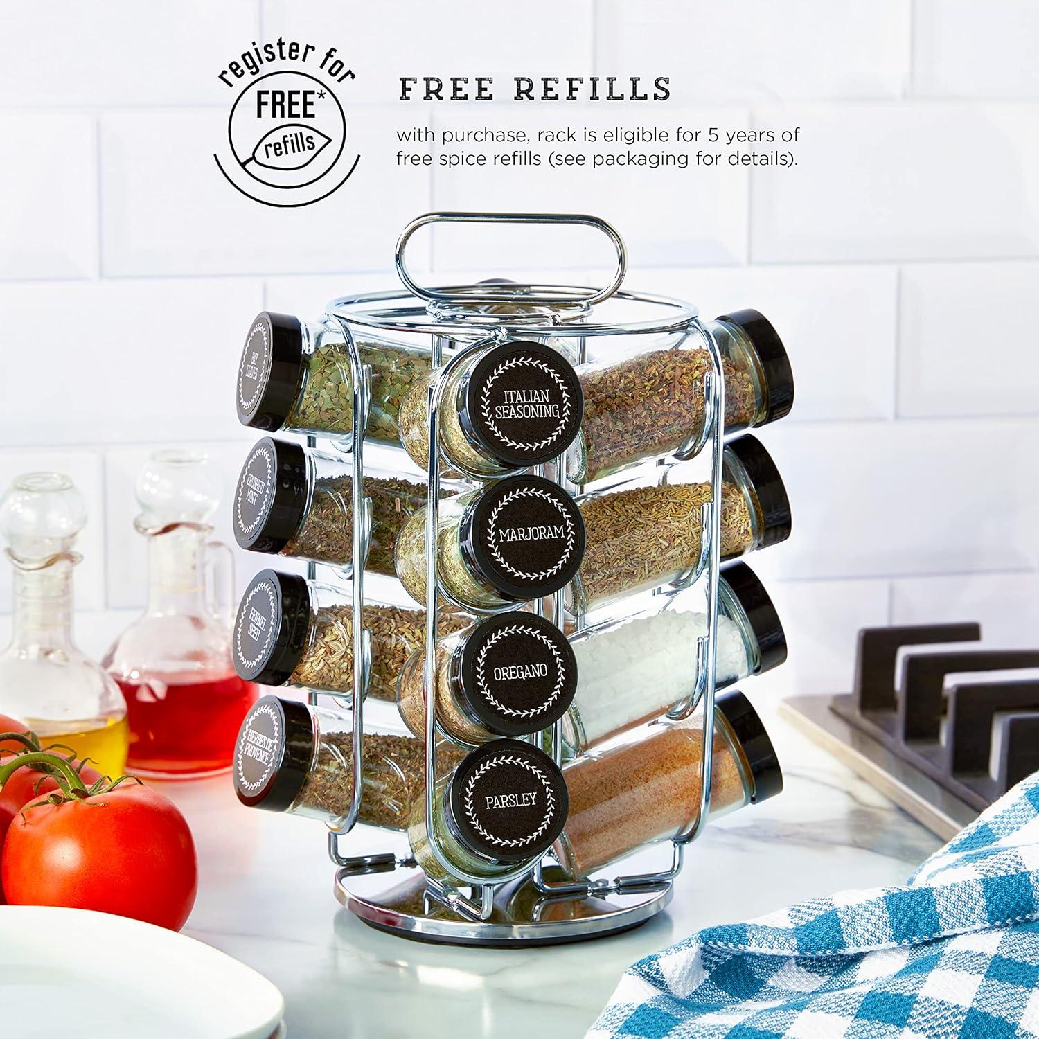 image:imageKamenstein 16 Jar Montauk Revolving Countertop Spice Rack Organizer with Spices Included FREE Spice Refills for 5 Years Chrome with Black CapsBlack