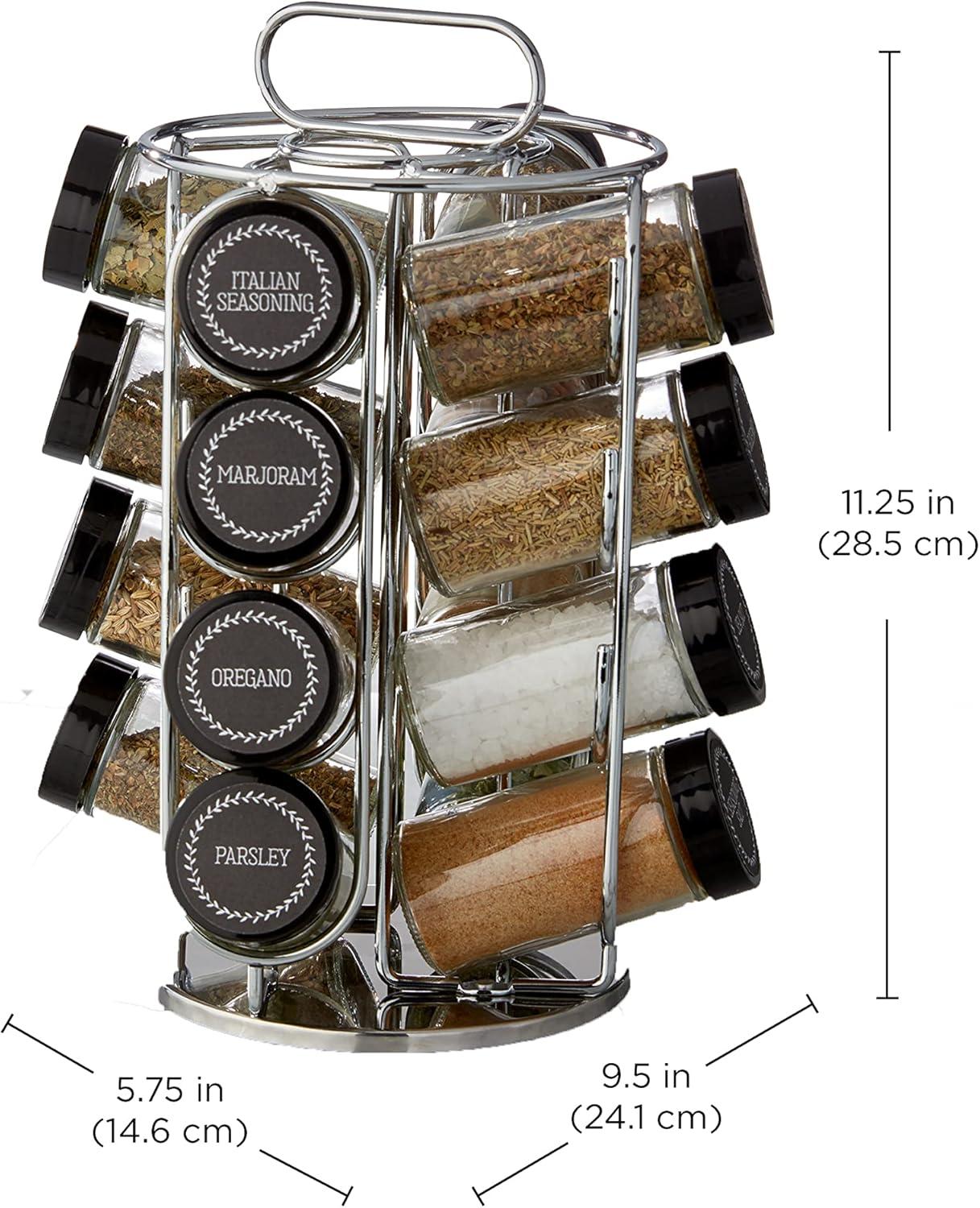 image:imageKamenstein 16 Jar Montauk Revolving Countertop Spice Rack Organizer with Spices Included FREE Spice Refills for 5 Years Chrome with Black CapsBlack
