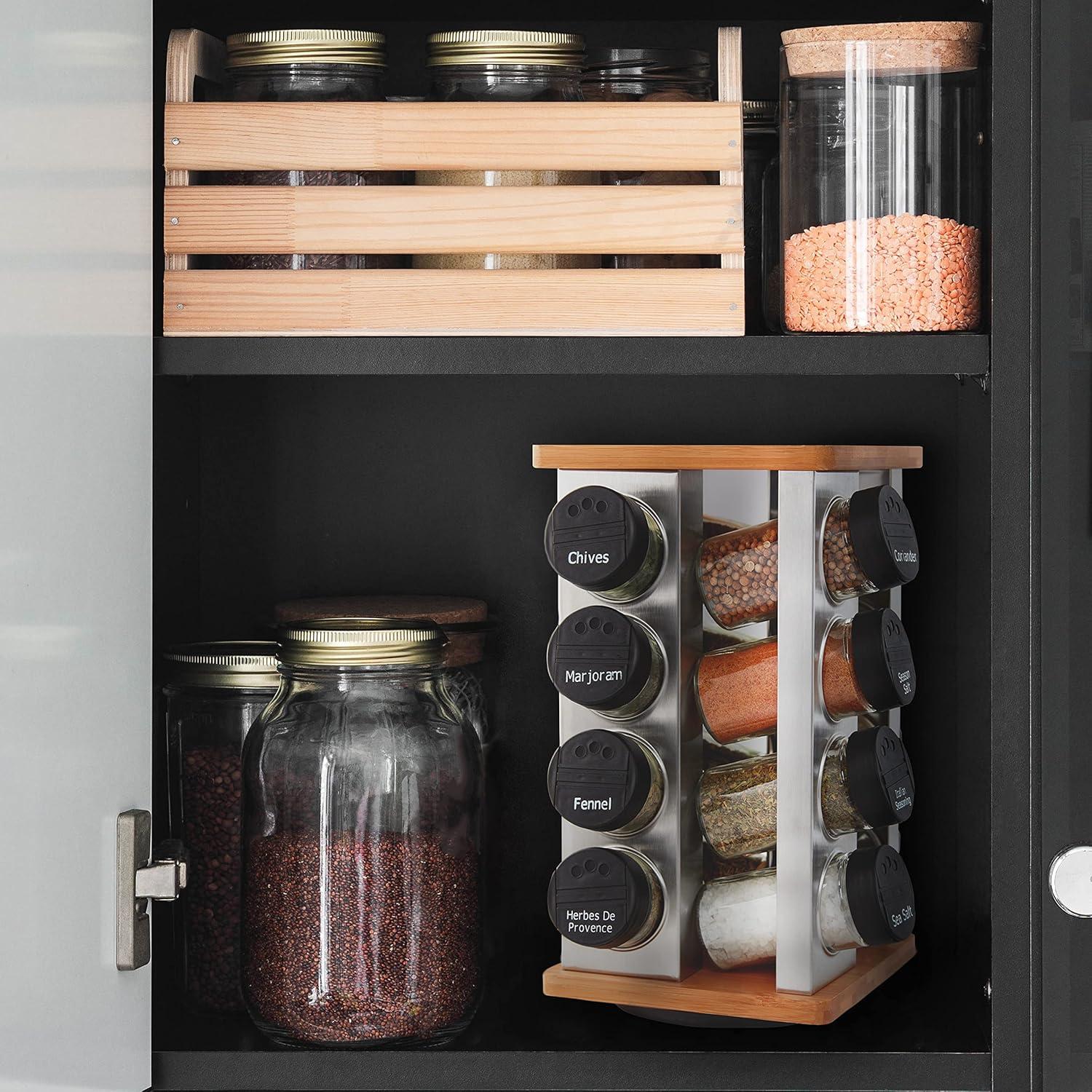 image:imageKamenstein 16 Jar Warner Revolving Countertop Spice Rack Organizer with Lift amp Pour Caps and Spices Included FREE Spice Refills for 5 years Stainless Steel amp Bamboo with Black Caps16Jar Bamboo Revolving