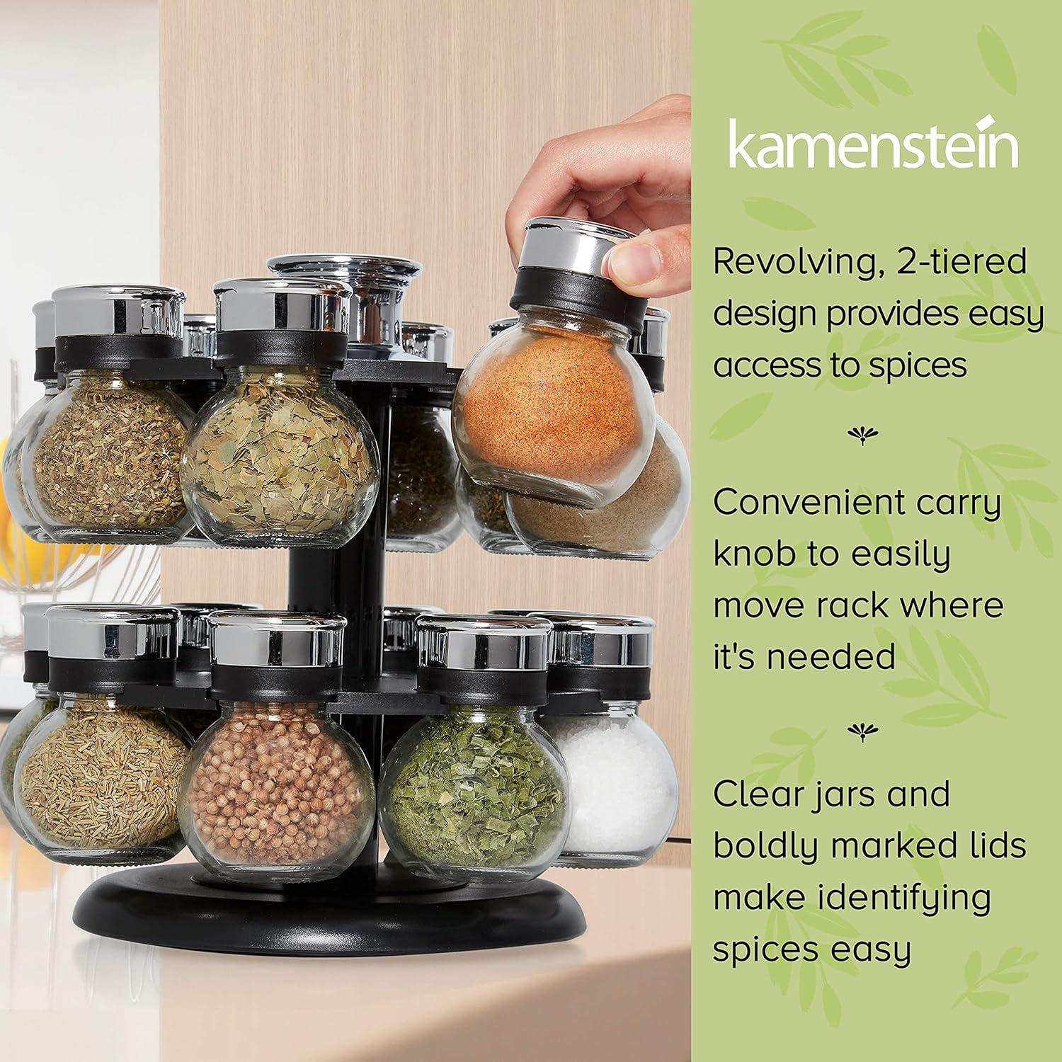image:imageKamenstein 16 Jar Warner Revolving Countertop Spice Rack Organizer with Lift amp Pour Caps and Spices Included FREE Spice Refills for 5 years Stainless Steel amp Bamboo with Black Caps16Jar Ellington