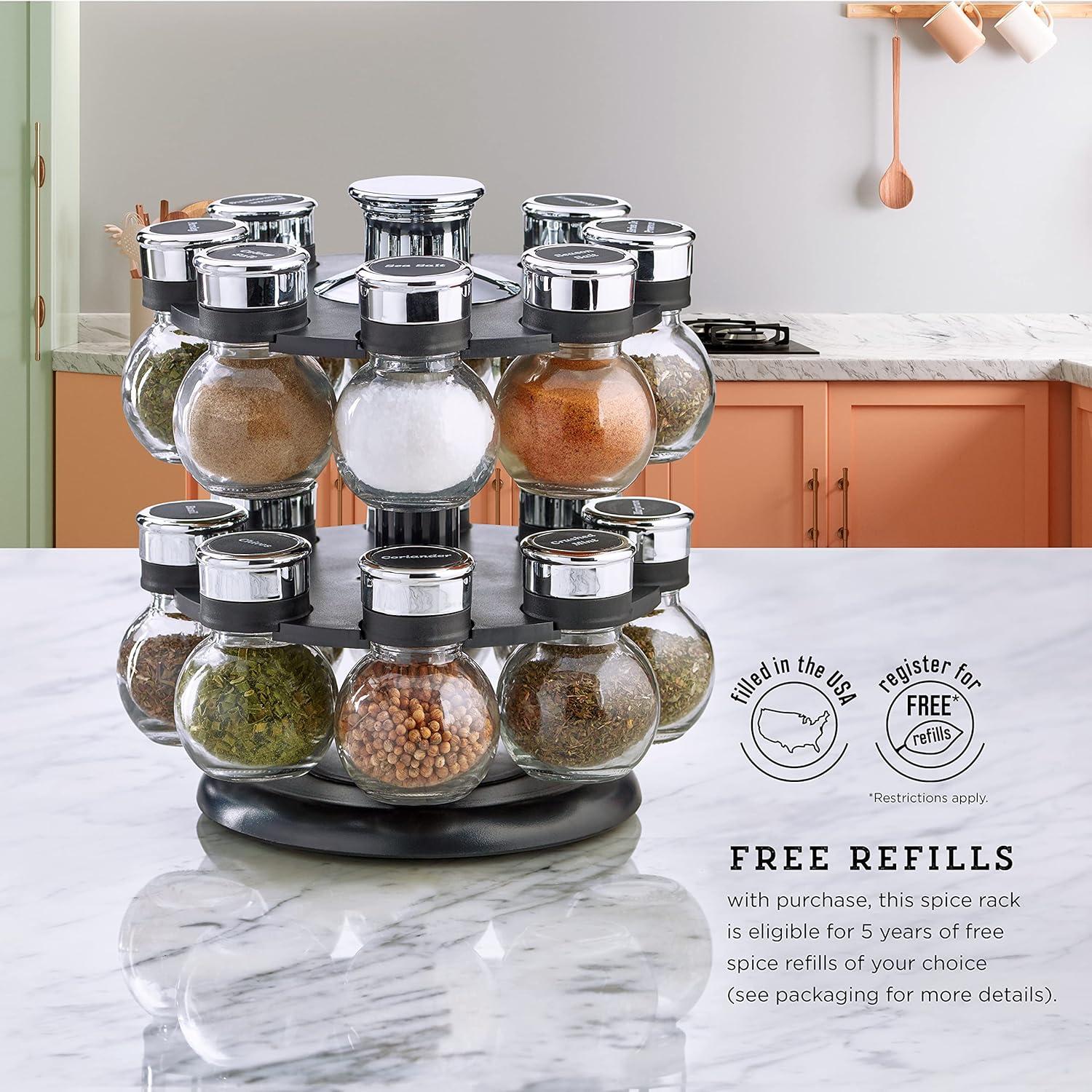 image:imageKamenstein 16 Jar Warner Revolving Countertop Spice Rack Organizer with Lift amp Pour Caps and Spices Included FREE Spice Refills for 5 years Stainless Steel amp Bamboo with Black Caps16Jar Ellington