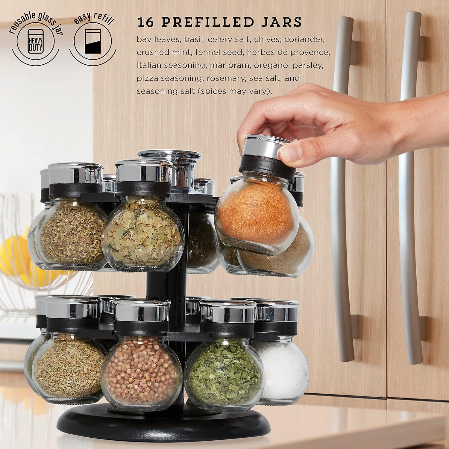 image:imageKamenstein 16 Jar Warner Revolving Countertop Spice Rack Organizer with Lift amp Pour Caps and Spices Included FREE Spice Refills for 5 years Stainless Steel amp Bamboo with Black Caps16Jar Ellington