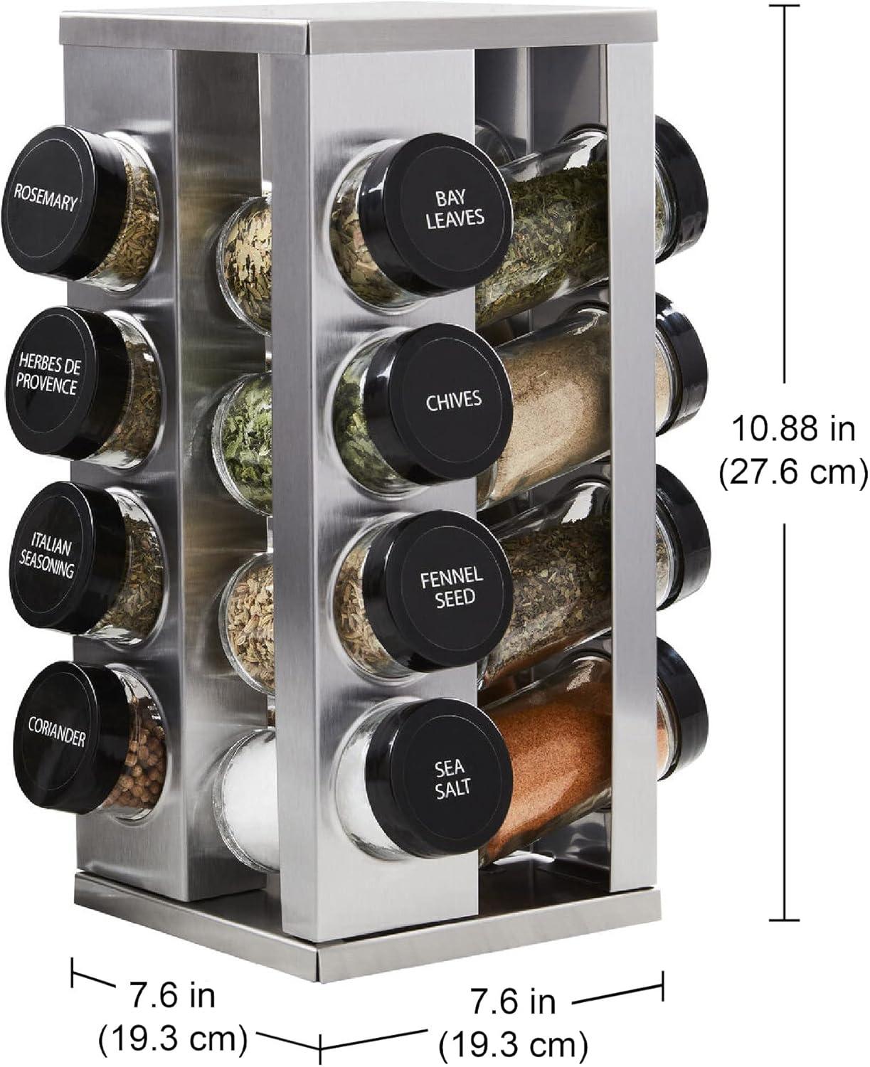 image:imageKamenstein 16 Jar Warner Revolving Countertop Spice Rack Organizer with Lift amp Pour Caps and Spices Included FREE Spice Refills for 5 years Stainless Steel amp Bamboo with Black Caps16Jar Short Revolving