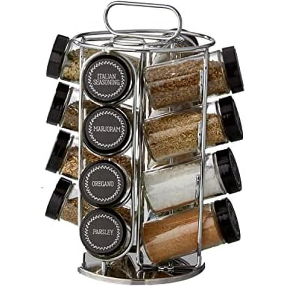 image:imageKamenstein 16 Jar Montauk Revolving Countertop Spice Rack Organizer with Spices Included FREE Spice Refills for 5 Years Chrome with Black CapsBlack