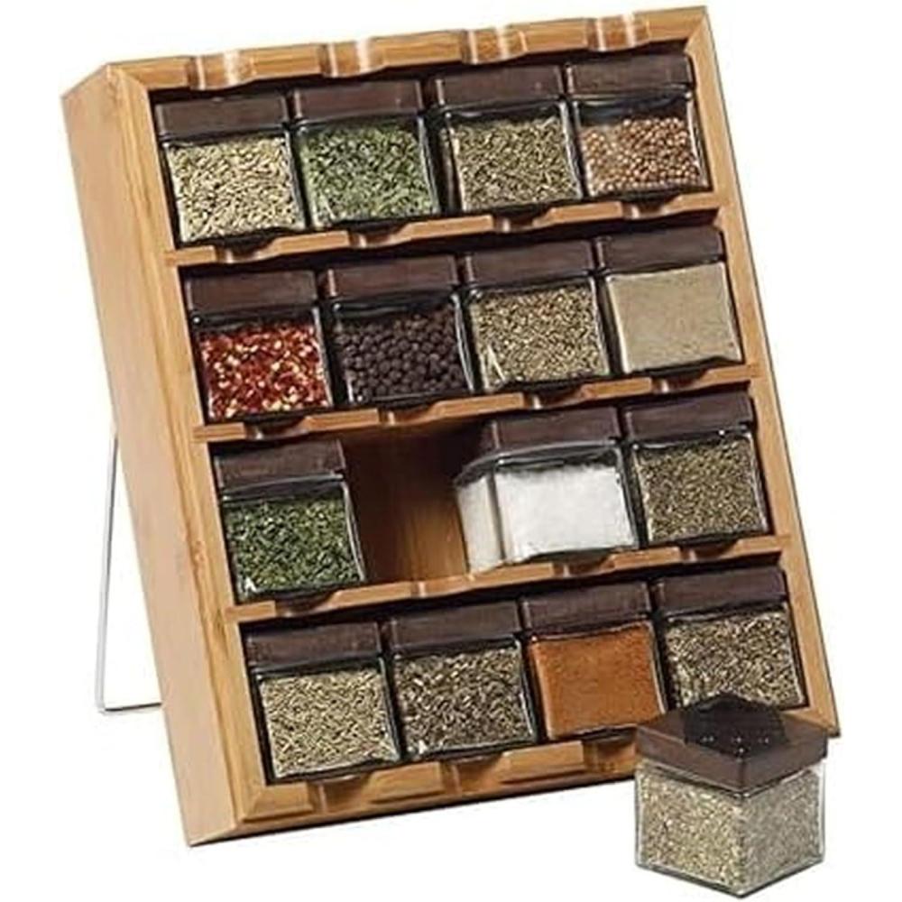 image:imageKamenstein 16 Jar Warner Revolving Countertop Spice Rack Organizer with Lift amp Pour Caps and Spices Included FREE Spice Refills for 5 years Stainless Steel amp Bamboo with Black Caps16Cube Bamboo Inspirations