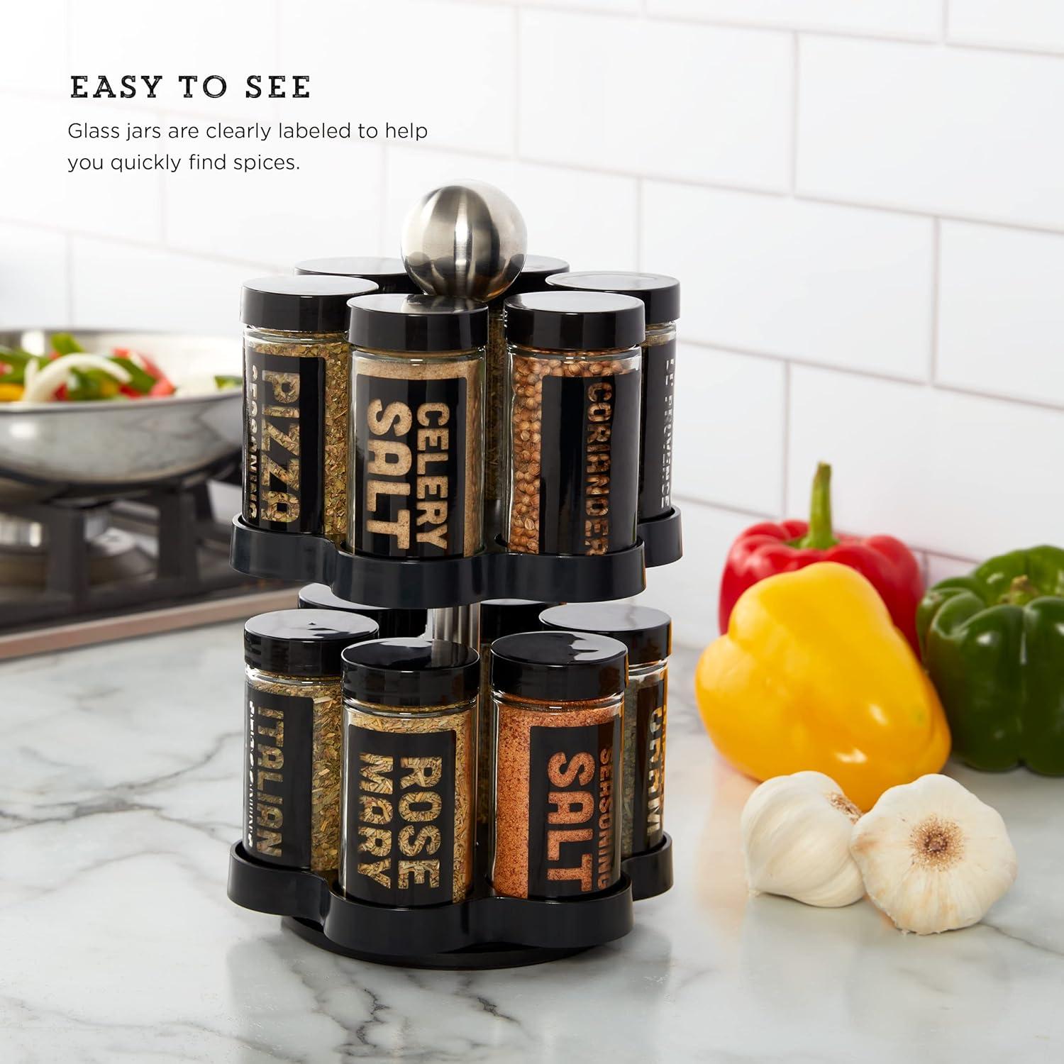image:imageKamenstein 12 Jar Madison Revolving Countertop Spice Rack with Spices Included FREE Spice Refills for 5 years Black Rack with Black Caps12Jar